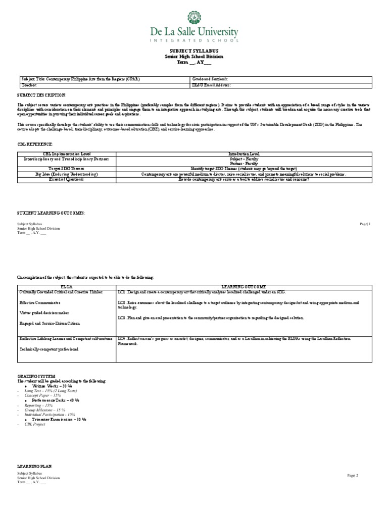 DLSU SHS Contemporary Arts Grading | PDF | Educational Technology | Idea