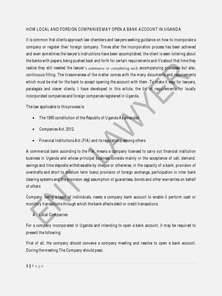 Bank Account Opening Requirements in Uganda | PDF | Banks | Identity ...