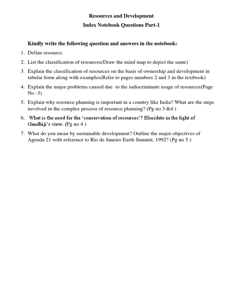 Resources and Development Ques Ans Part 1 PDF