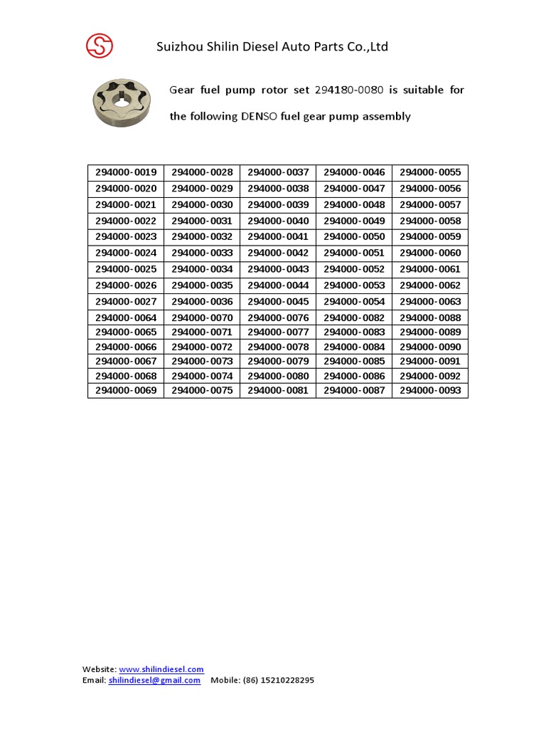 Denso Gear Pump Rotor Set 294180-0080 | PDF | Technology & Engineering