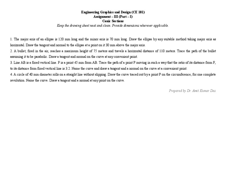 Conic Sections Assignment CE 101 | PDF