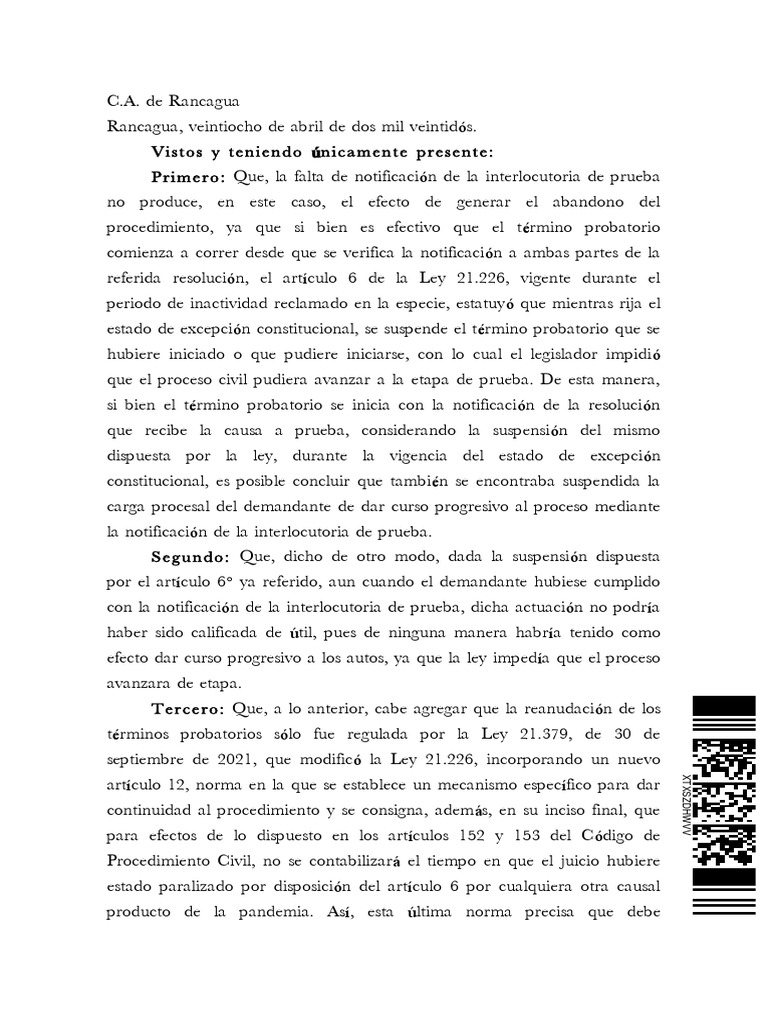 Revocación de abandono en juicio civil | PDF | Procedimiento Civil | Chile