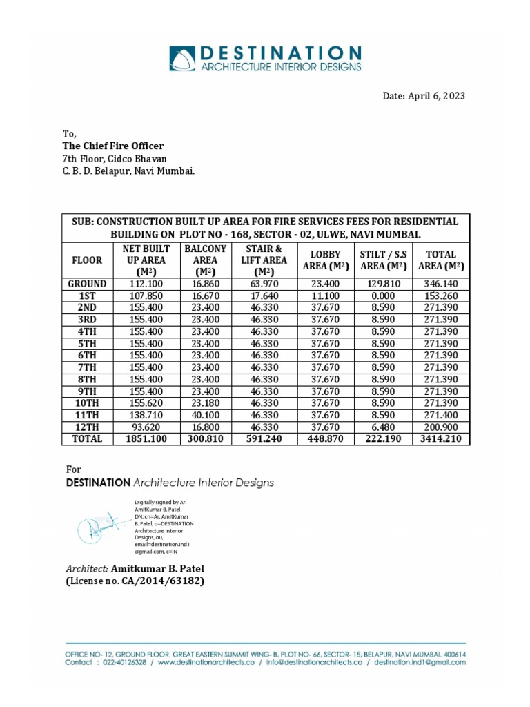 Area Statement For Fire Cess | PDF