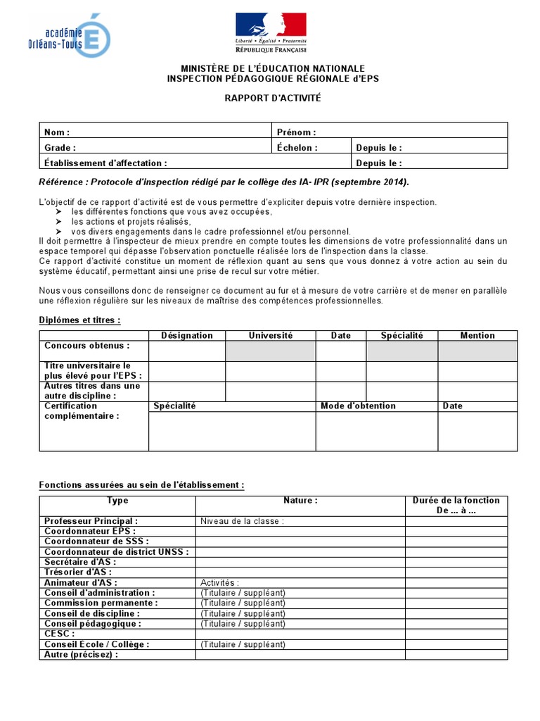 Trame Rapport D Activite Protocole D Inspection EPS 2018-2019 | PDF
