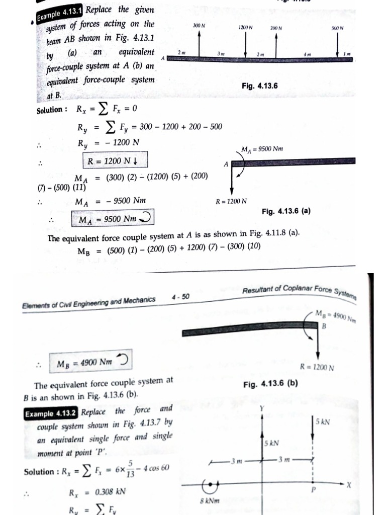Numericals On Resultant of Coplanar Non-Conurrent Force System | PDF