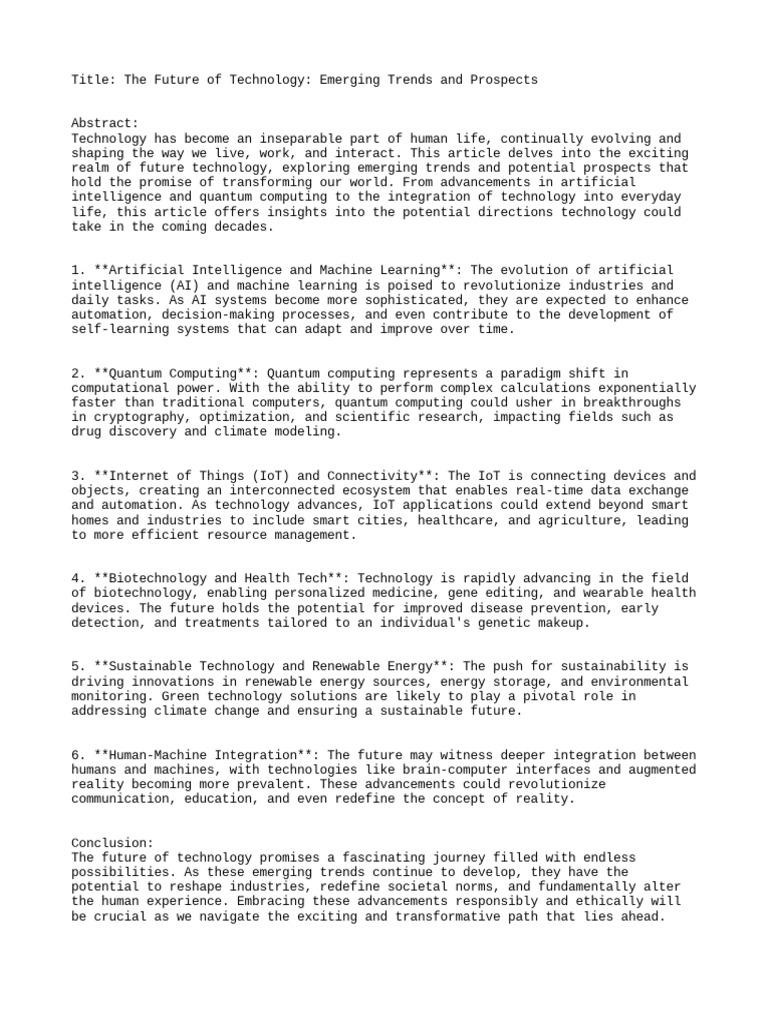 Title - The Future of Technology - Emerging Trends and Prospects | PDF