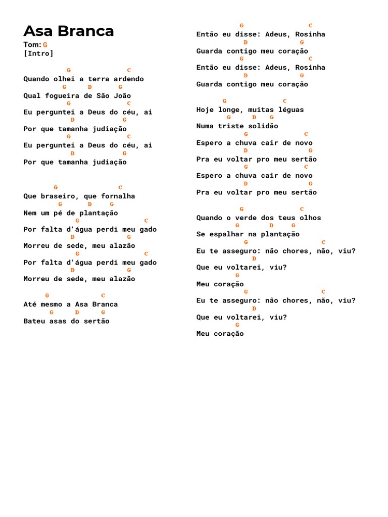 Letra de Asa Branca - Luiz Gonzaga | PDF