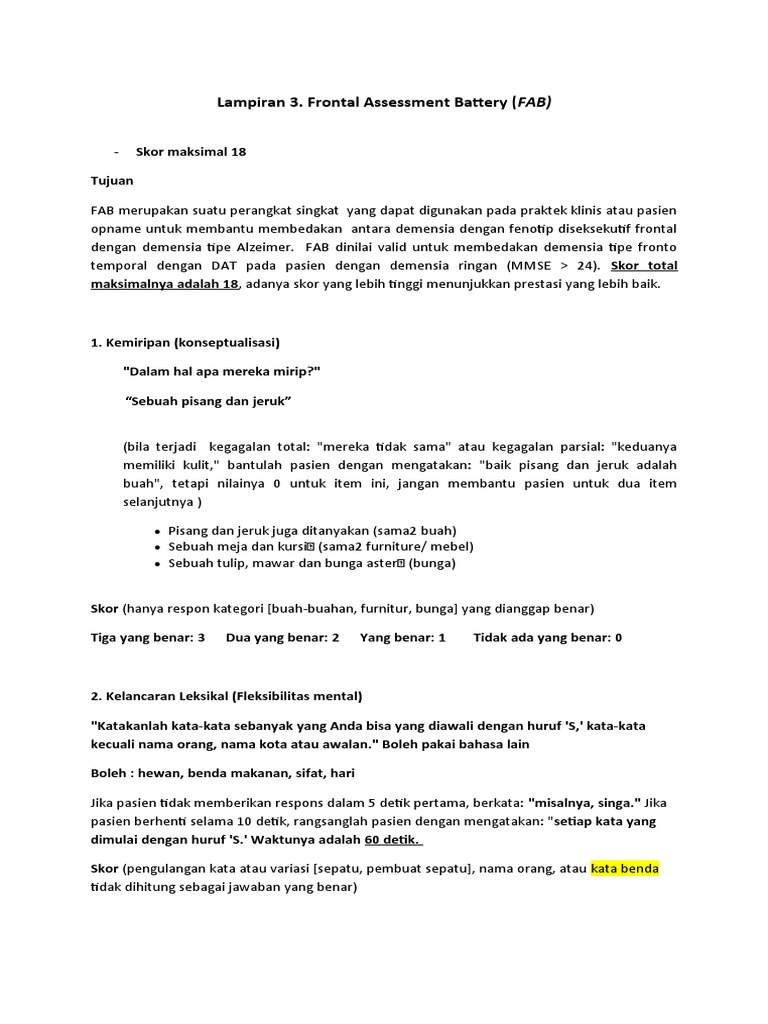 Penilaian Frontal Assessment Battery | PDF