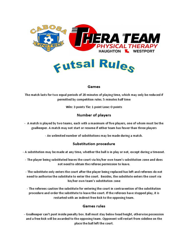 Futsal Rules | PDF | Football Codes | Sports