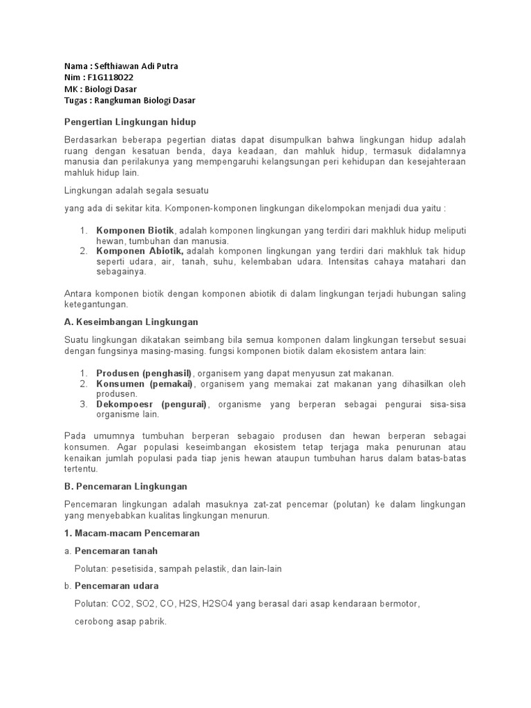 Rangkuman - Biologi Dasar - SEFTHIAWAN ADI PUTRA - F1G118022 | PDF