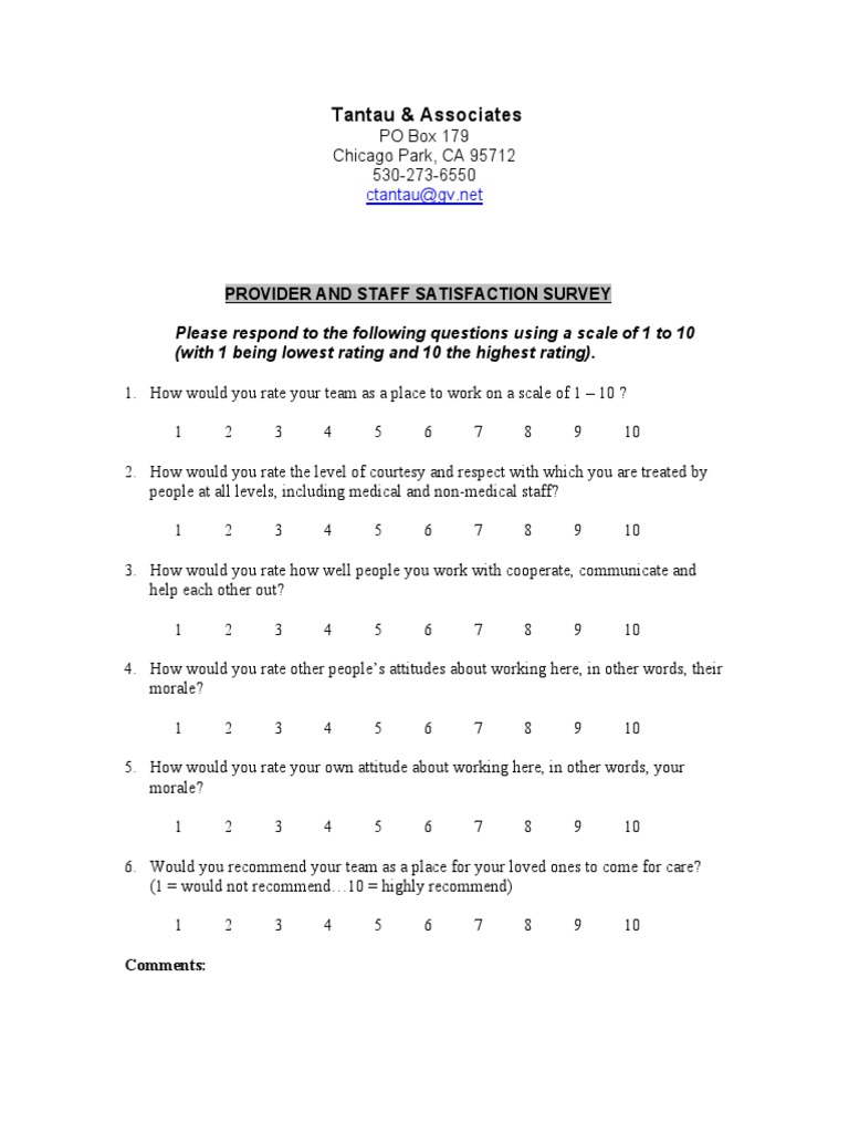 Provider and Staff Satisfaction Survey | PDF