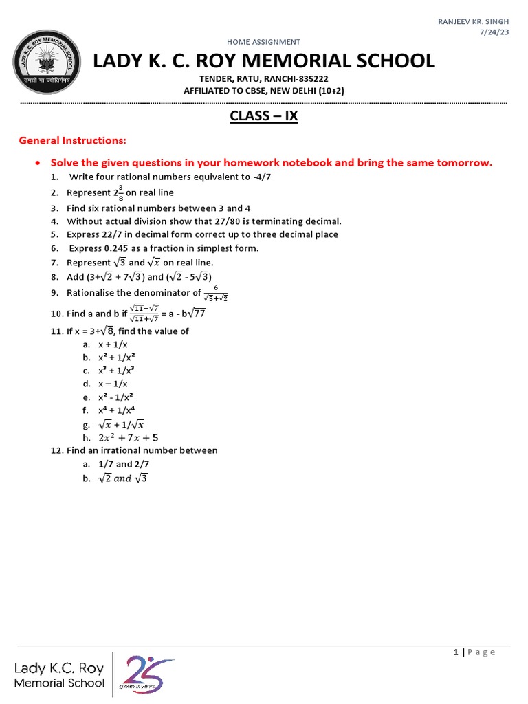 Class 9 Math Homework Assignment | PDF