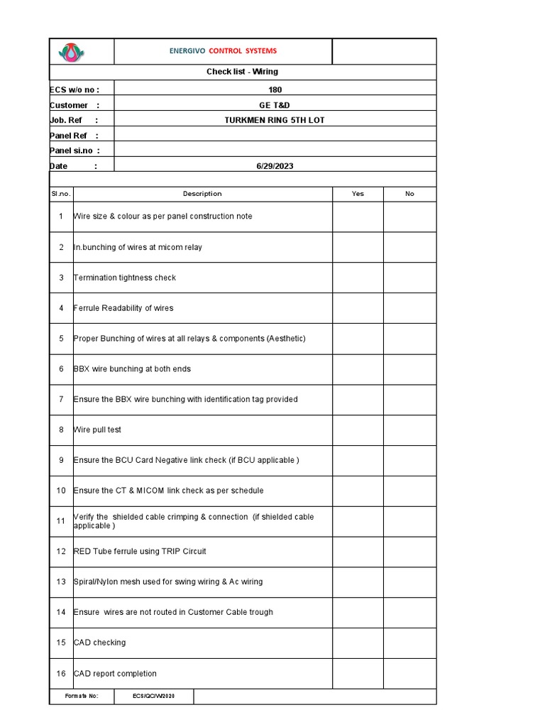 Checklist - Wiring | PDF