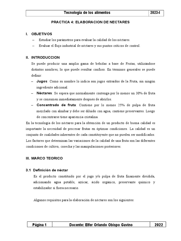 Elaboración de Néctares de Fruta | PDF | Alimentos | Agua