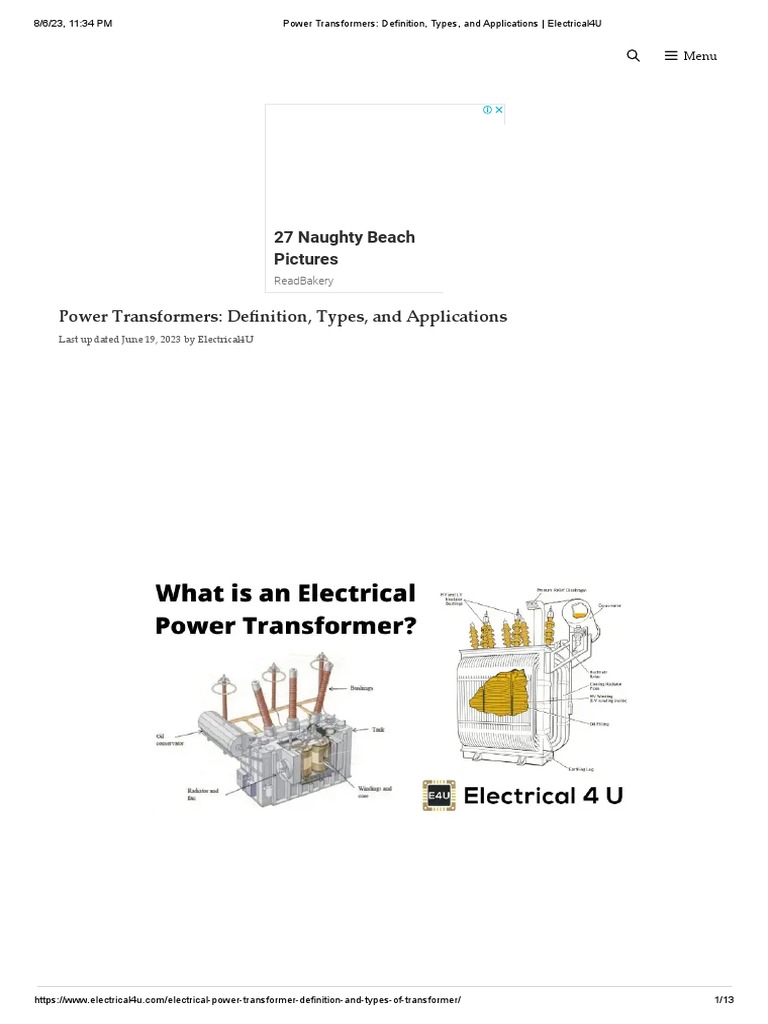 Power Transformers Definition, Types, and Applications Electrical4U PDF Transformer