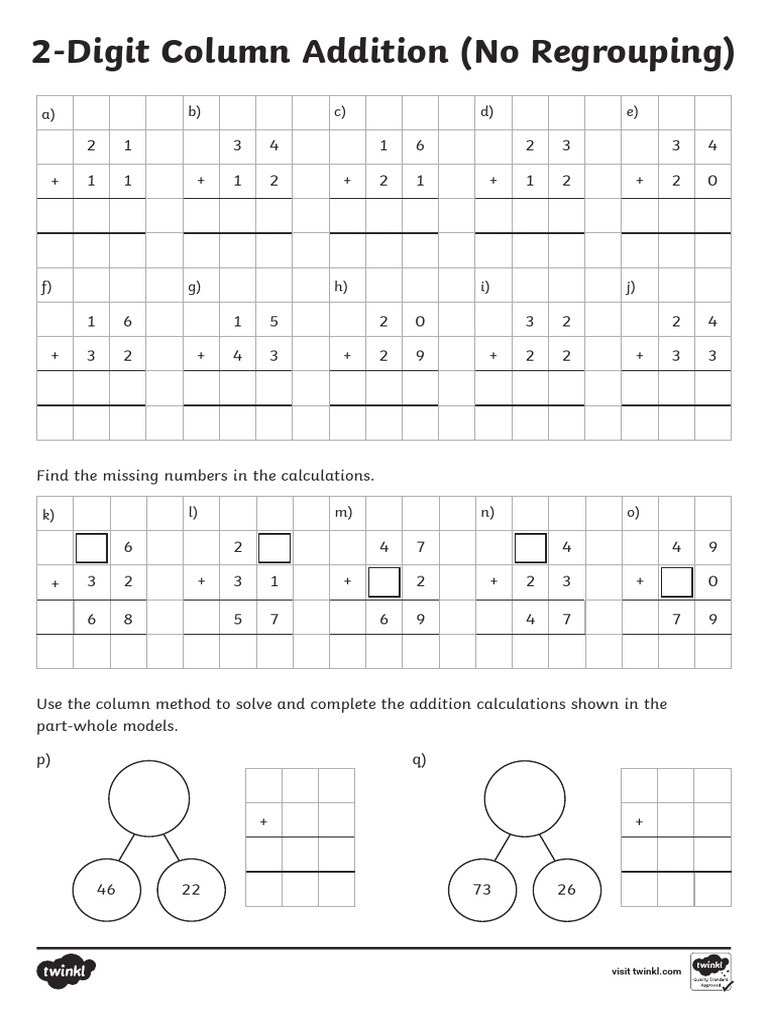 2-Digit Column Addition Worksheets | PDF | Applied Mathematics ...