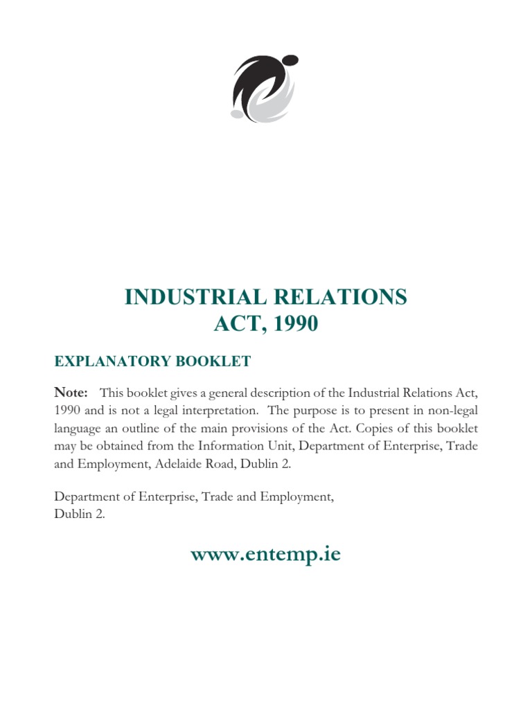 Industrial Relations ACT, 1990 Explanatory Booklet PDF Picketing