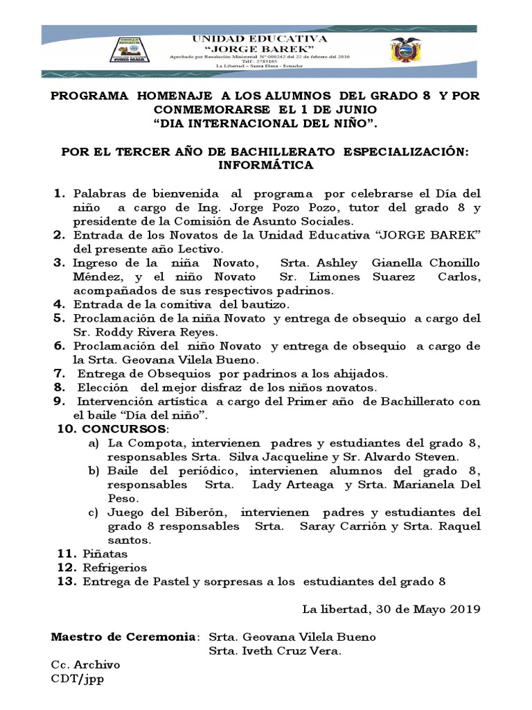 Programa Dia Del Niño 2019 | PDF
