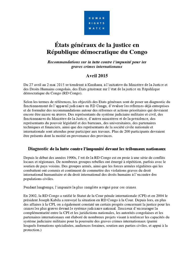 Justice et impunité en RDC: recommandations | PDF | Compétence | Crimes