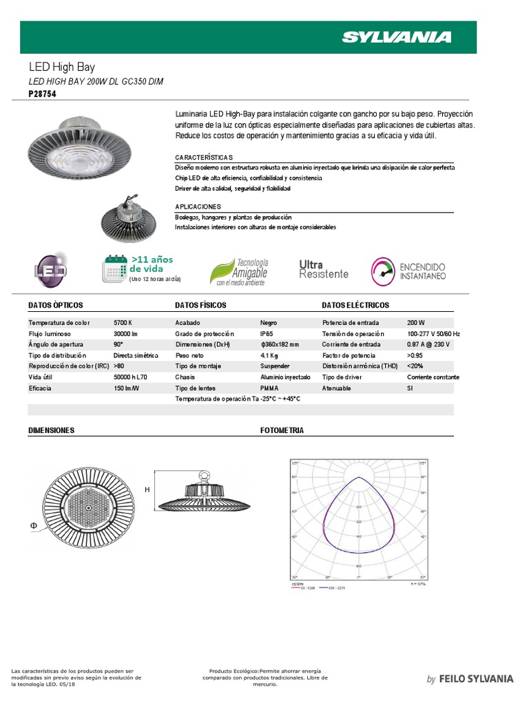 Ficha Tecnica Luminarias Led Tipo Campana PDF Diodo emisor de luz