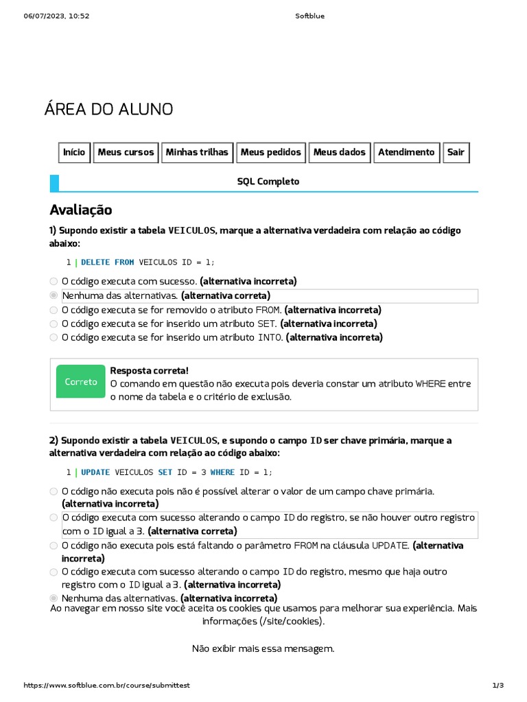 Softblue - Avaliação Do Módulo 4 | PDF | Tabela (banco de dados ...