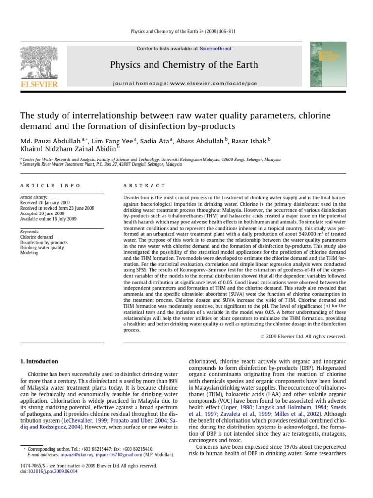 The Study of Interrelationship Between Raw Water Quality Parameters