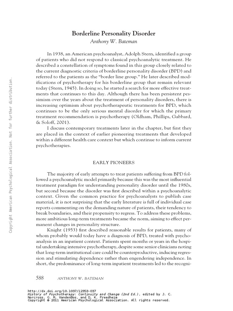 3 - Borderline Personality Disorder (Bateman) | PDF | Self-Improvement