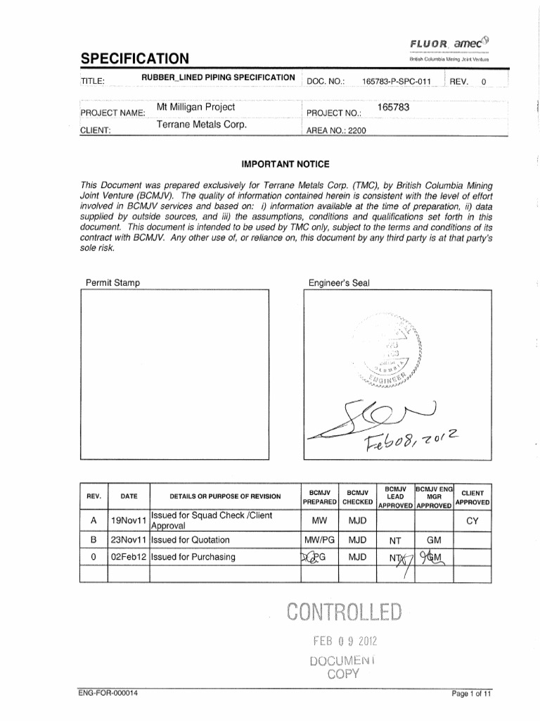 Rubber-Lined Piping Specification 165783 | PDF