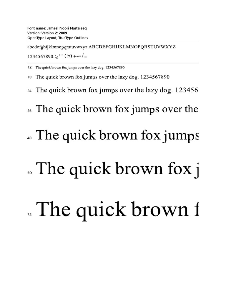 Font Name: Jameel Noori Nastaleeq Version: Version 2 2009 Opentype ...