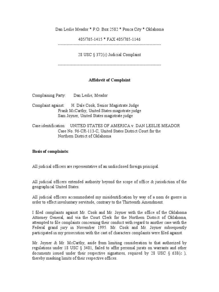 Affidavit Of Complaint Pdf United States District Court Complaint