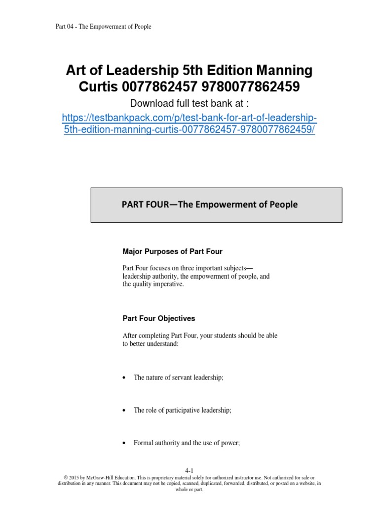 Art of Leadership 5th Edition Manning Solutions Manual 1 | PDF ...