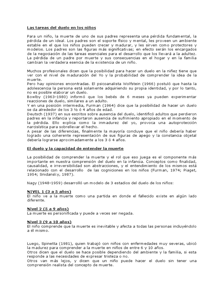 Tareas Para El Duelo De Los Niños Pdf Dolor Adultos