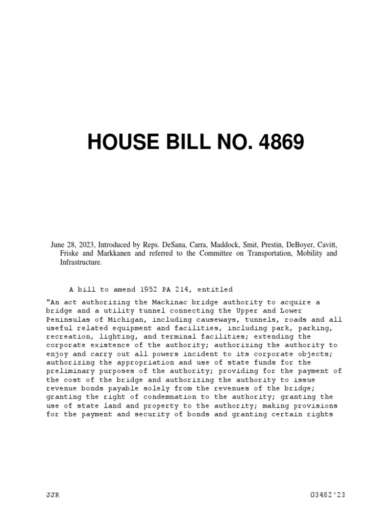 Michigan House Bill No. 4869 (2023) PDF Toll Road Justice
