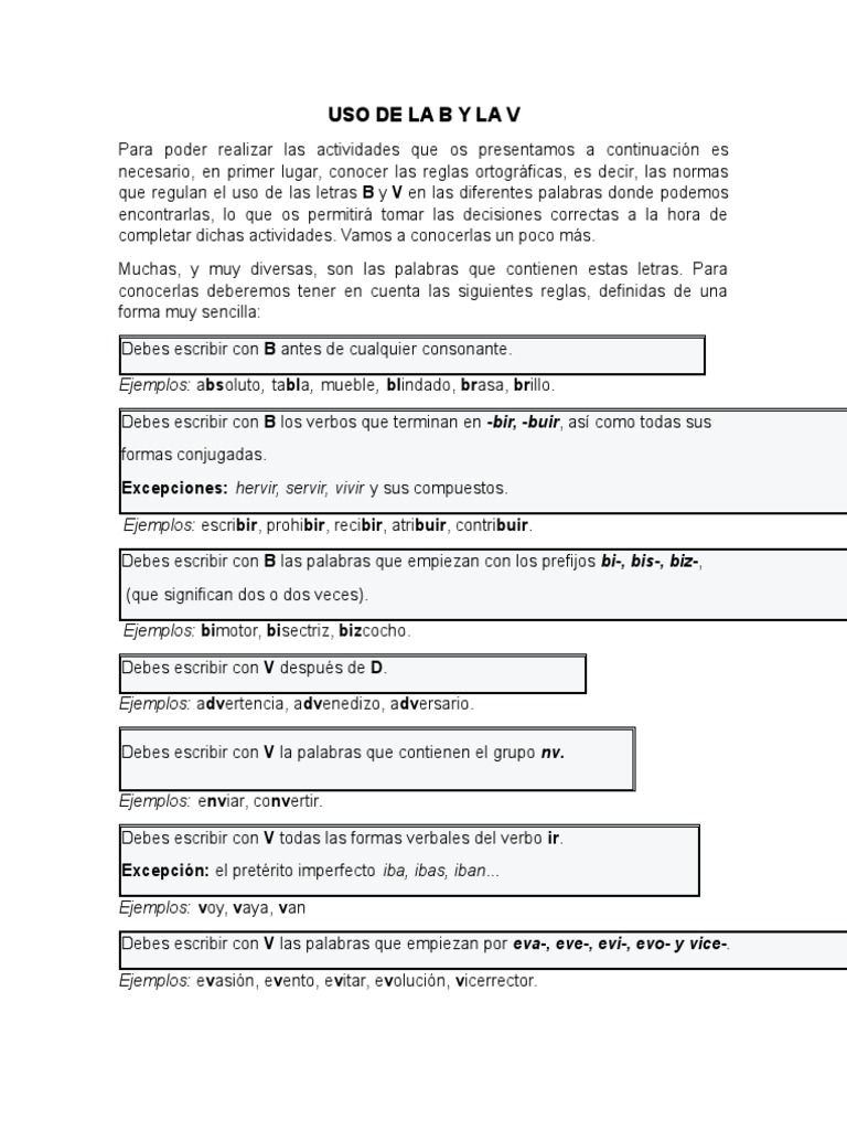Reglas del uso de B y V en español | PDF | Idiomas | Estudios de ...