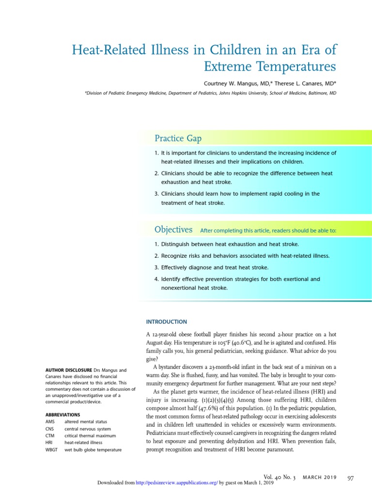 Heat Illnes Ped Rev 2019 | PDF | Hyperthermia | Dehydration