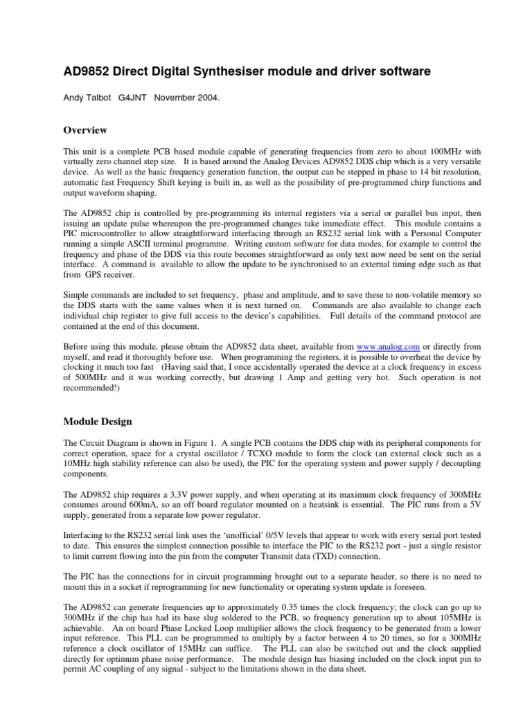 AD9852 DDS Module Guide | PDF | Pic Microcontroller | Electronic Filter