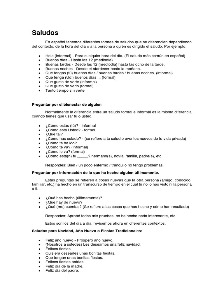 Saludos y Despedidas | PDF | Artes del Lenguaje y Comunicación | Salud ...