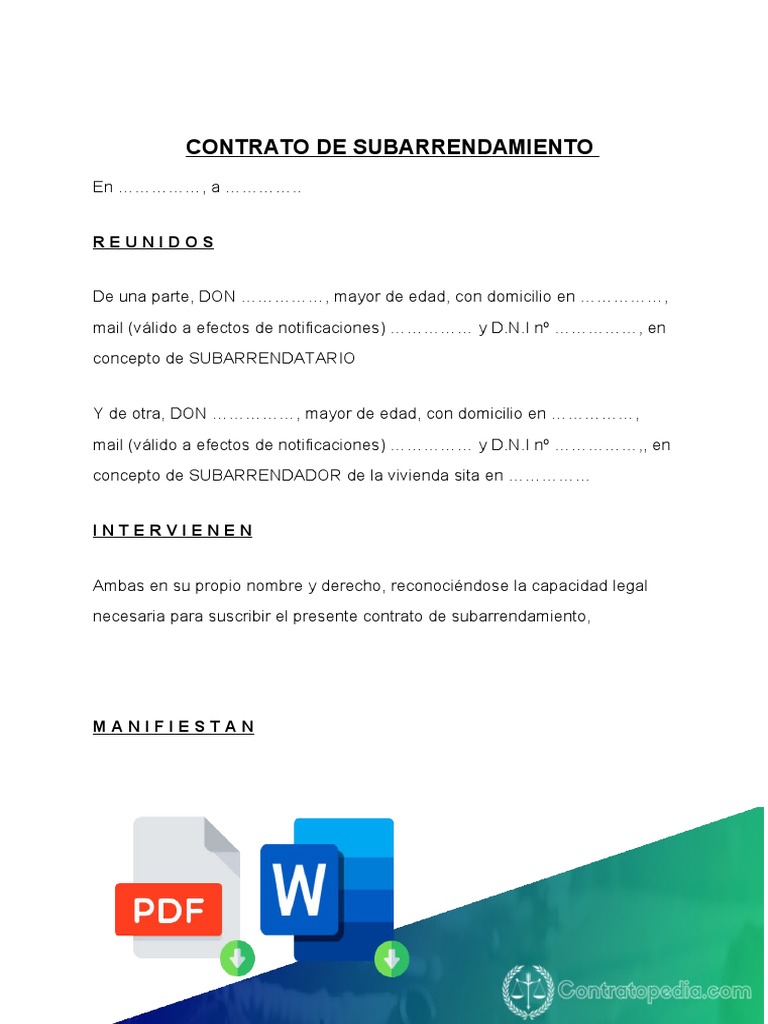 Contrato de Subarrendamiento de Vivienda | PDF | Finanzas y dinero ...