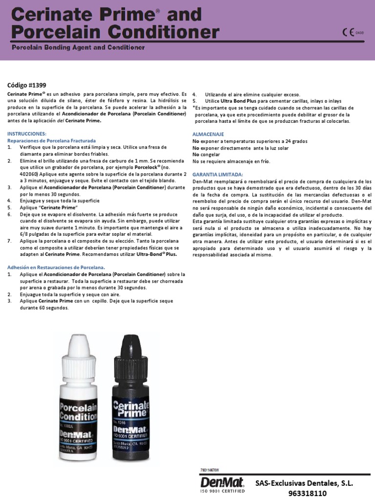 Manual Cerinate Prime y Porcelain Conditioner PDF Materiales Química