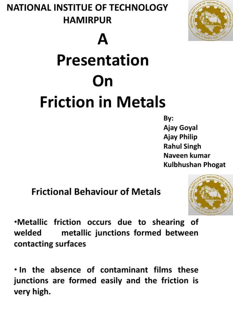 Friction in Metals Added Version Friction Adsorption