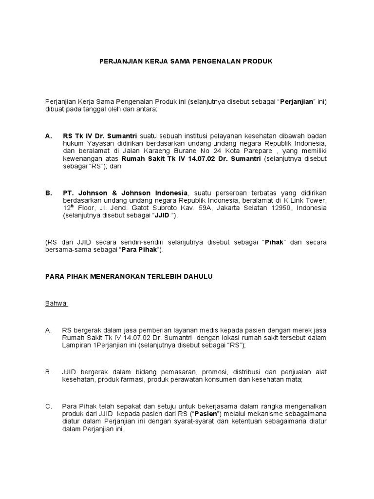 Draft MOU 2023 J&J Dengan RS | PDF | Hukum