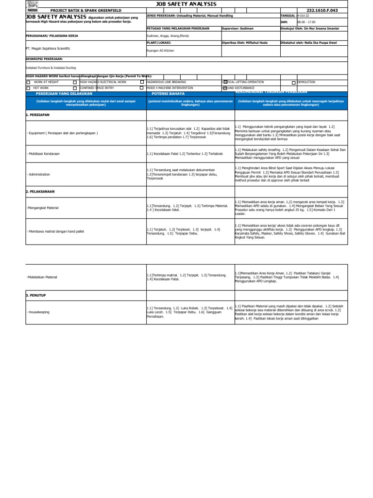 232.1610.F.043 JSA Handling Manual PDF
