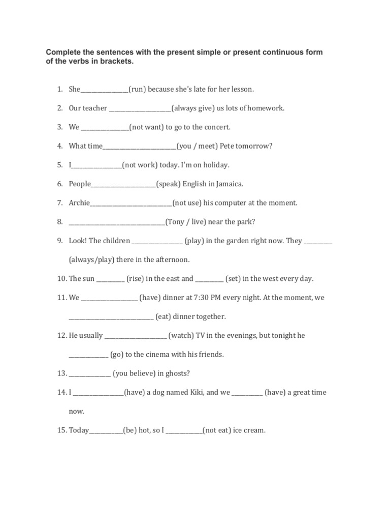 Present Simple vs Continuous Exercises | PDF