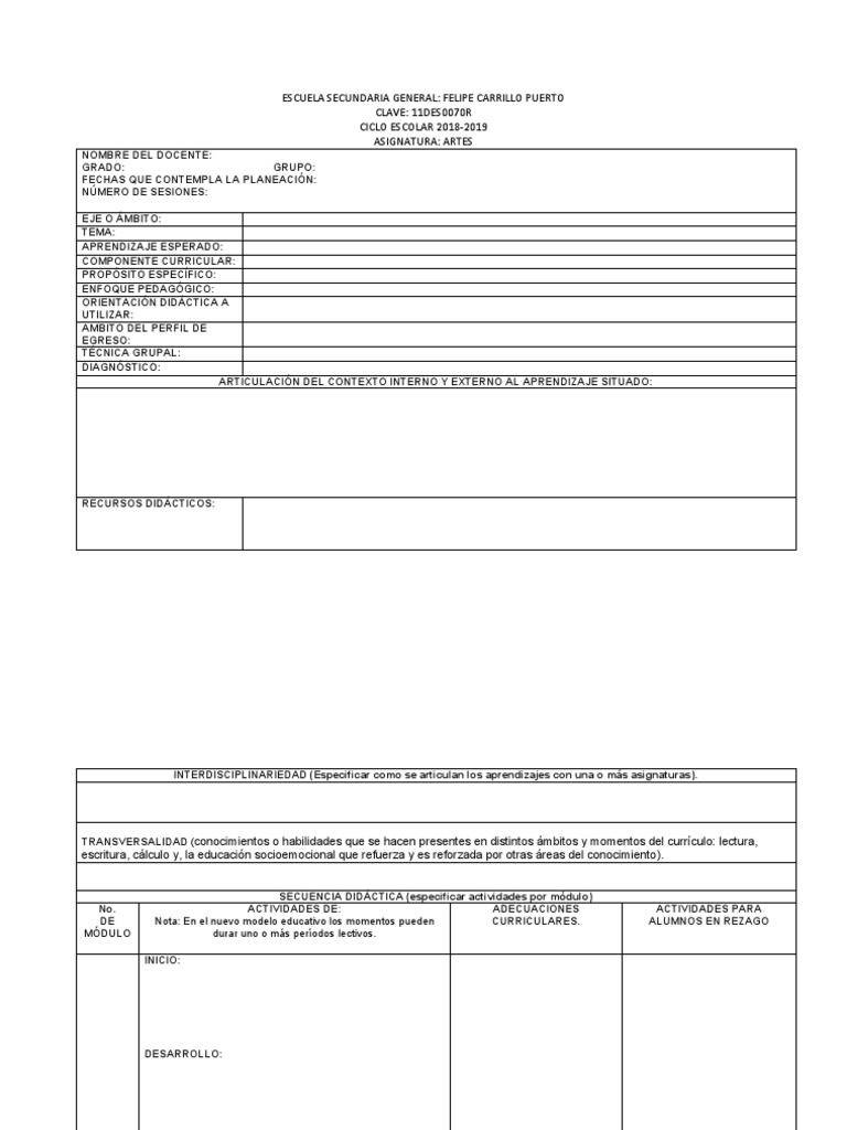 Formato de Planeación para Secundaria | PDF | Plan de estudios | Pedagogía