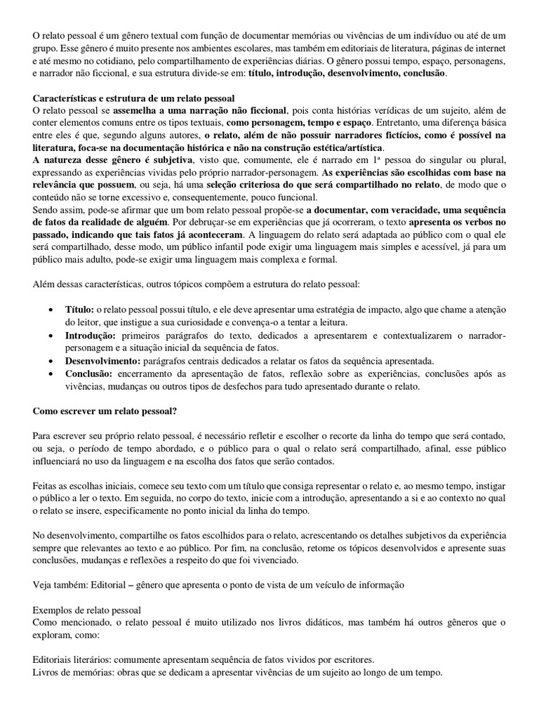 Estrutura do Relato Pessoal | PDF | Tempo