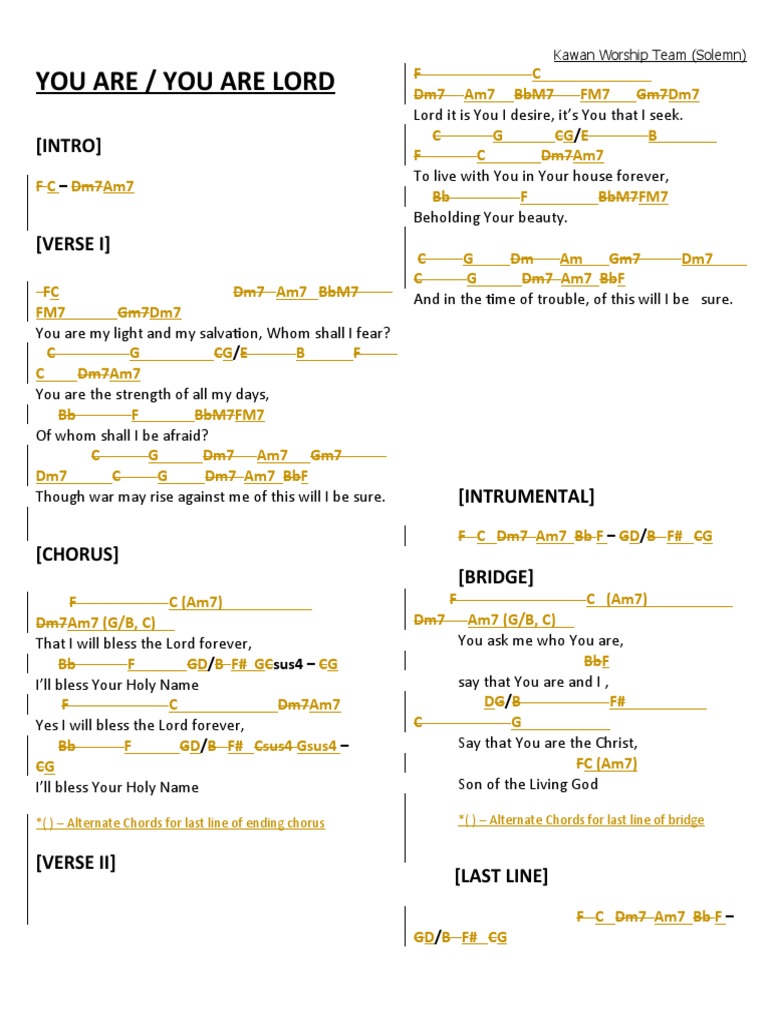 YOU ARE YOU ARE LORD HILLSONG Key of C PDF Theology Religious