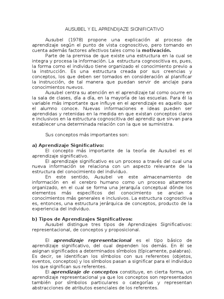 Aprendizaje Significativo según Ausubel | PDF | Aprendizaje | Sicología