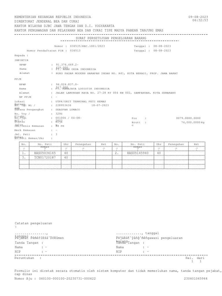 Surat Persetujuan Barang Impor | PDF