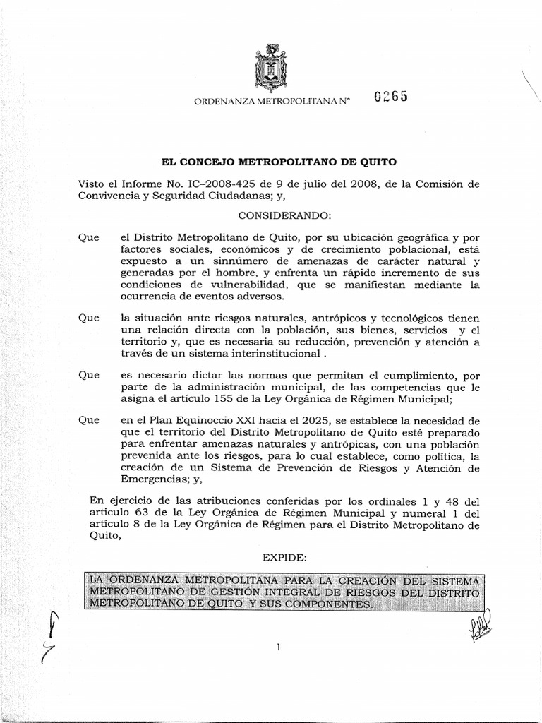 Ordm-265 - Sistema de Gestion Integral de Riesgos - Creacion | PDF