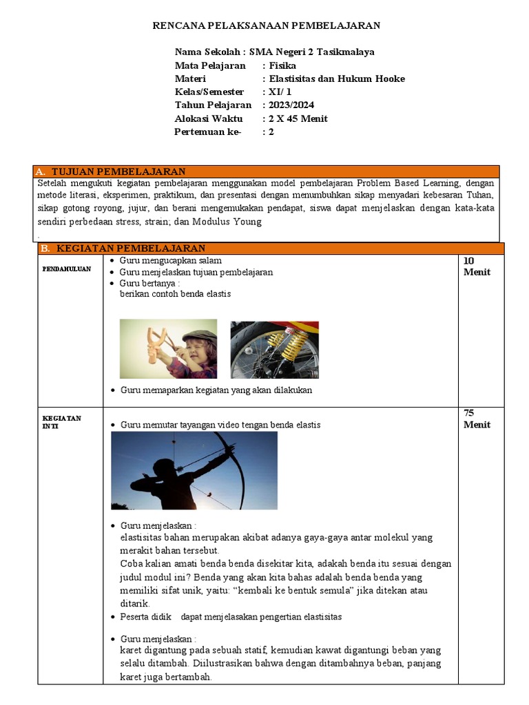 RPP Fisika: Elastisitas & Hukum Hooke | PDF | Sains & Matematika